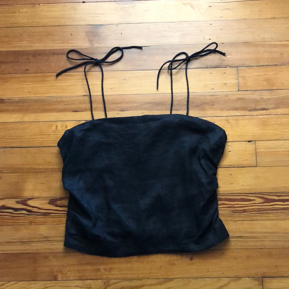 H&M linen cropped strappy top size medium